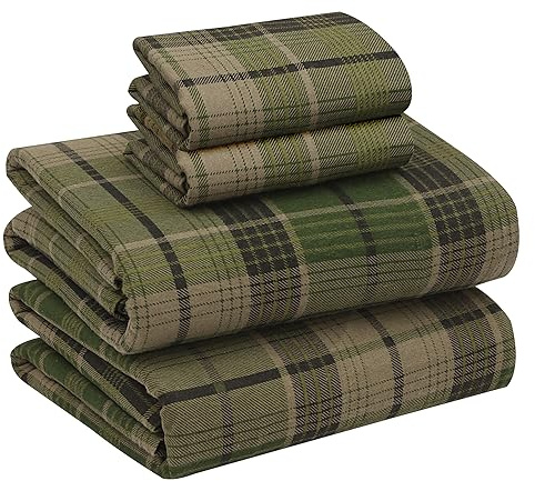 RUVANTI Flannel Sheets Full Size - 100% Cotton Double Brushed Bed Sheets Set, Deep Pockets 16 Inches, All Seasons Breathable & Extra Soft Full Sheets, Warm & Cozy, 4 Piece, DNA Plaid