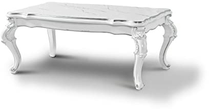 Möbel29 Couchtisch, Wohnzimmertisch, Tisch Silber Dekor Marmor Weiß Hochglanz, 120x50