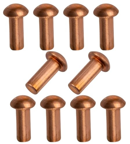 AERZETIX - C48024 - Lot de 10 Rivets en cuivre Ø2.5x6mm à tête demi-ronde - rivet à tête bombée - rivet plein/rivet à frapper - DIN 660