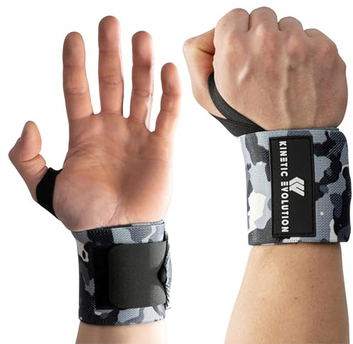 KINETIC EVOLUTION Sport Handgelenkbandagen [1 Paar] Wrist Wraps. Ideal für Bodybuilding, Fitness, Gewichtheben, CrossFit, Powerlifting, Training (Grau Camouflage)