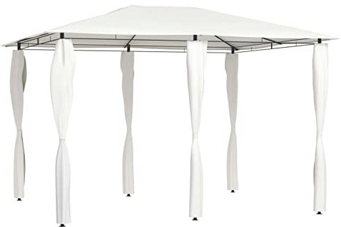 Mogou Pavillon mit Pfostenabdeckungen, Faltpavillon, Pergola, Partyzelt, Standmarkise, Sonnenzelt, Garten Pavillion, Grillpavillon, 3x4x2,6 m Creme 160 g/m²