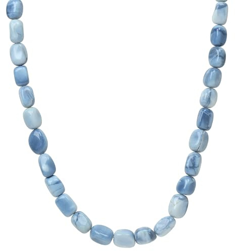 ELEDORO echter Blauer Opal Halskette Collier für Damen aus Silber 925 vergoldet Karabiner 48cm plus 5cm lang