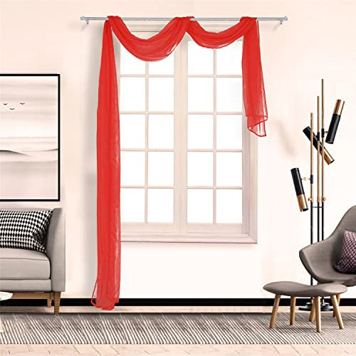 SCHOAL Voile Querbehang Transparenter Freihandbogen Uni Freihanddeko einfarbig Deko Gardinen Dekoschals Vorhang Wohnzimmer Gardinenschals 1 Stück HxB 90x200cm Rot