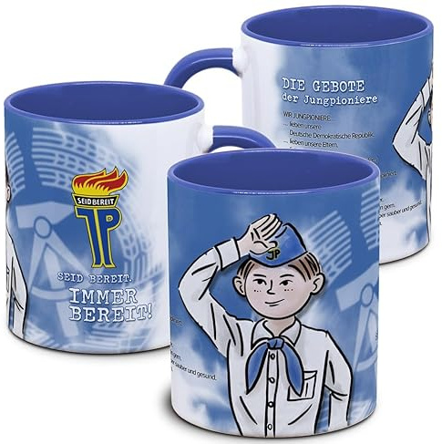 DDR Tasse: Gebote der Jungpioniere - DDR Pionier, Pioniergruß, Seid bereit - immer bereit, Ostalgie, Nostalgie, Geschenk, Retro, blau