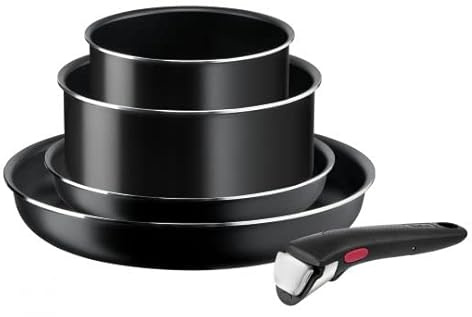 Tefal Ingenio Easy Cook & Clean – 5-teiliges Kochgeschirr-Set mit abnehmbarem Griff, stapelbar, Antihaftbeschichtung, Thermo-Signal, für Gas-, Elektro- & Glaskeramikherde