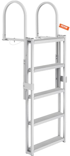 VEVOR Dock Ladder 5 Retractable Steps 159 kg Load Capacity Pontoon Boat Ladder Made of Aluminium Alloy with 1700-2005 mm Adjustable Height 10 cm Wide Step Rubber Mat for Boarding