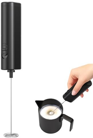IraXpro Milchaufschäumer Elektrisch,Milchaufschäumer Stab,Batteriebetrieben,Kaffeemixstab,Handheld Milk Frother,14000 U/min,Schwarz