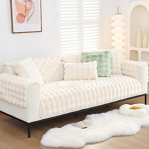 ZCXRYFL Sofa üBerzug PlüSch SofaüBerwurfe FüR L/U-Form 1 2 3 4 Sitzer Sofas Stoff Leder Rutschfester Sofabezug Universeller MöBels Chutz Katzen Hunde Bettdecke Sofaschoner(70X150cm,White)