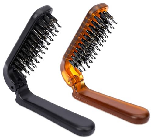 Mozeat Lens Spazzola Pieghevole per Capelli da Viaggio, 2 Pezzi, Mini Setole di Cinghiale, Busti Portatili, Dimensioni per Capelli Spessi e Ricci, Pettine da Barba per Uomini e Donne