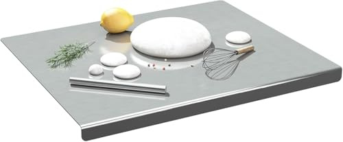 awagas 50 x 50 cm Edelstahlplatte Schneidebrett Professionelle | Groß Edelstahlplatte Schneidebrett Küchenbrett Backbrett mit Rutsch Matte für Kneten von Pizza Brot Teig Schokolade Kuchen