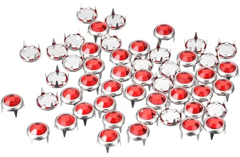 sourcing map 50 Stück Strass-Nieten-Nachfüllungen, 8 mm, schillernde 4 Krallen-Nagelkopf-Nieten, Verzierungen, dekorative Nieten für DIY-Lederhandwerk, Kleidung, Tasche, Gürtel (rot)