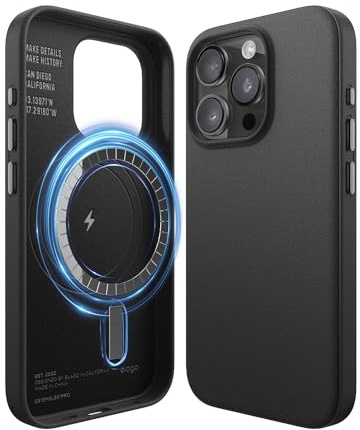 elago Magnetisch Leder Hülle Kompatibel mit iPhone 16, 15, 14, 13, 12 Serie (Schwarz, iPhone 15 Pro)