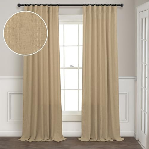 Pitalk Leinen-Vorhänge, gestreift, Plissee-Rückseite, gemustert, für Kinderzimmer, 132 x 213 cm, Hellbraun