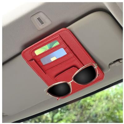 CGEAMDY Auto-Sonnenblende-Organizer, Kartenhalter Einstellbare Sonnenblende Organizer, Auto Multifunktionale Aufbewahrungstasche Für Sonnenbrillen Bankkarten(Großes Rot)