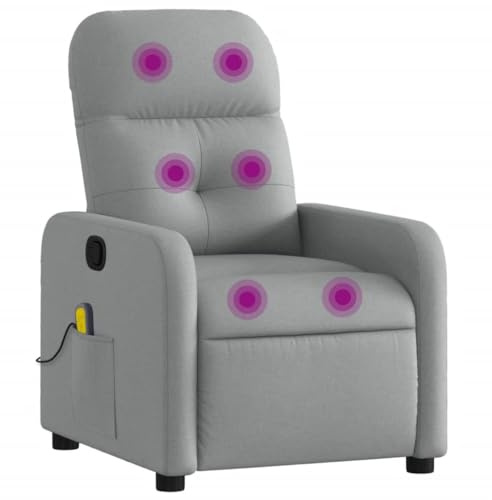 vidaXL Massagesessel, Sessel Verstellbare Rückenlehne Fußteil, Fernsehsessel Relaxsessel mit Liegefunktion, Liegesessel Polstersessel Ruhesessel, Hellgrau Stoff