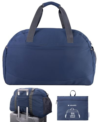 Navaris Borsone da Viaggio Grande 55 L - Borsa Pieghevole Resistente e Leggera - per Donna e Uomo - con Tracolla Regolabile e Impugnatura Comoda - Blu