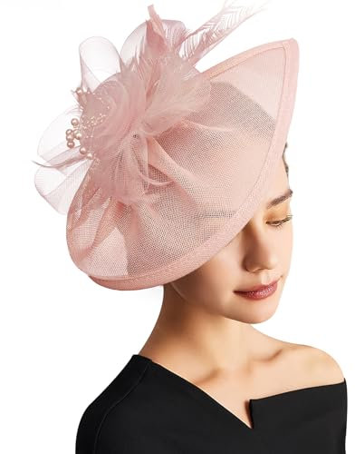 DRESHOW Fascinator Hüte für Damen Pillbox Hut mit Schleier Stirnband und Einer Gegabelten Clip Tea Party Kopfbedeckung