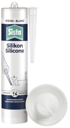 Sista Sanitär Silikon, schimmelresistenter Silikon Dichtstoff für den Sanitärbereich, sauer vernetzende Dichtmasse für viele Anwendungen, Weiß, 1x280ml Kartusche
