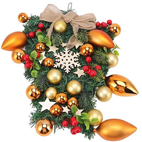 Künstlicher Weihnachtskranz, Weihnachtskranz, Weihnachts-Türkranz, Handgefertigter Bauernhaus-Kranz, Wiederverwendbarer Weihnachts-Türkranz für Kamin, Fenstertür
