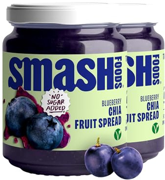 Chia Smash Blueberry Jam | Low-Calorie, No Sugar Added Keto Jam with Upcycled Fruit & Chia Seeds | Vegan, Paleo Superfood Fruit Spread (2 Jars)