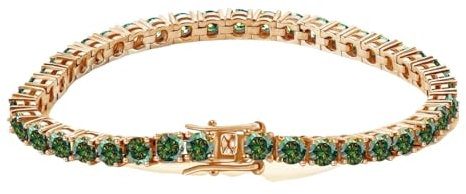 LOEXZAH Grünes Moissanit-Tennisarmband für Damen und Herren, Diamant-Tennisarmband, rotvergoldet, 3 mm, Herren-Diamantarmband, Geburtstagsgeschenk, Diamantschmuck (Roségold, 17,8 cm, Grün), 7inch,