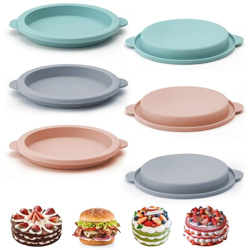ZMDMAH 6 Stück Silikon Backform 10 cm Durchmesser Runde Kuchenform Kleine Kuchenform Silikonform Rund Leicht AuszulöSen Silikonform Muffins Silikonformen Backen für Cupcakes, Burger und Brote Geeignet