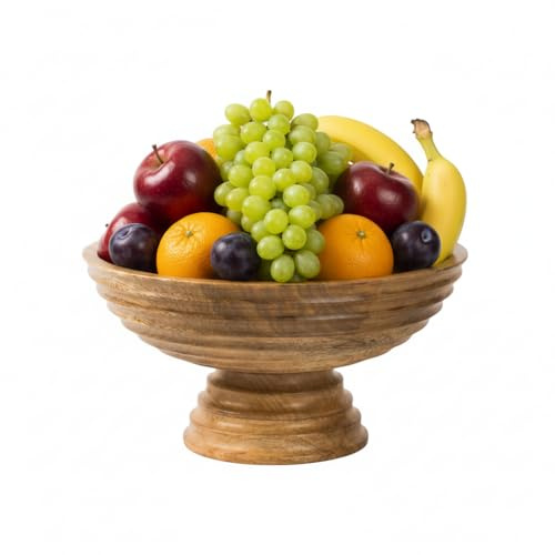 Mela Artisans Bol à fruits en bois naturel pour comptoir de cuisine, décoration de ferme, bol sur pied décoratif pour table, grand bol à fruits en bois, décoration de cuisine