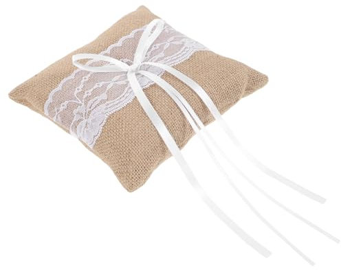 PartyKindom Ringkissen Eheringkissen Satin Schleife Hochzeit Zeremonie Ringträgerkissen Braun Weiß Tasche Für Ring Bearer