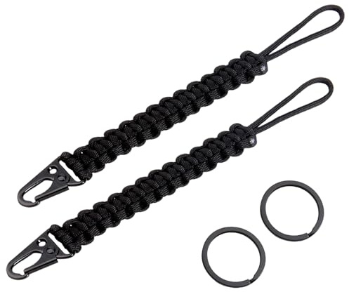 WOLMIK 2 Stück Paracord Schlüsselanhänger Karabiner, Paracord Schlüsselanhänger mit Metall Ring, Personalisiert Karabinerhaken, Multifunktion Geflochtenes Lanyard für Motorrad Auto Camping Wandern