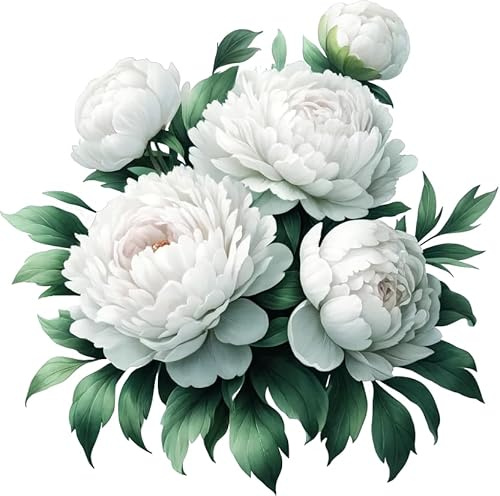 White Peony Vinyl Decal Stickers, Cover Marks, Bathroom Decor, 20cm 7cm | Opaque Finish, No White Edges, Weatherproof, UK Manufactured, Home Decoration, Use on Walls, Cars, Phones, Laptop and Toilet