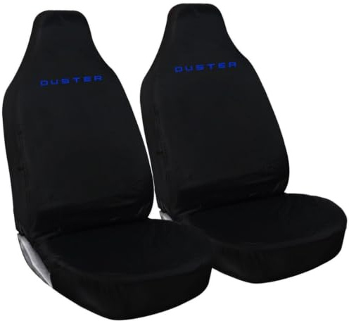 Tee AutoCare For Dacia Duster - Heavy Duty and Water Proof Durable Nylon Driver Passenger with Duster Logo Front SUV Seat Cover Protectors - 2 x Fronts (Blue Logo)