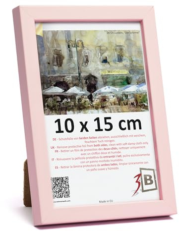 3-B – Cornice portafoto modello Lund in colore rosa chiaro – 10 x 15 cm – con vetro acrilico, cornice in legno, cornice per foto, cornice per ritratti