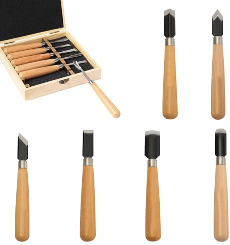 Lot de 6 ciseaux à bois - Outil de sculpture pour bois, burins à bois - Pour les artisans amateurs
