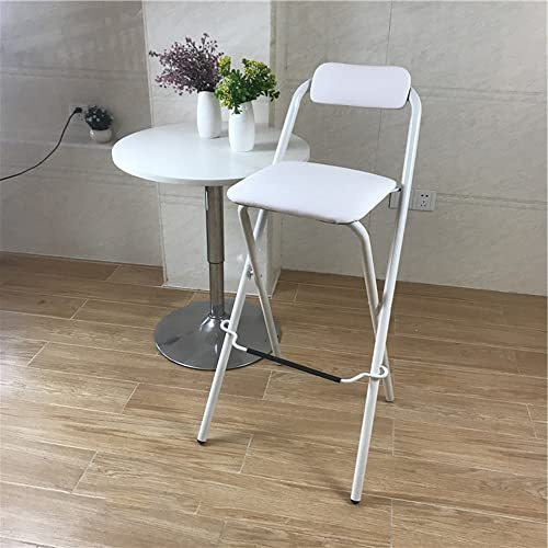 GSKDZG Sgabello Pieghevole, 65cm 70cm 75cm Sedie Pieghevoli Imbottita, Sgabello Da Bar Portatile Con Schienale E Poggiapiedi, Per Cucina, Bancone, Campeggio(White,65cm)