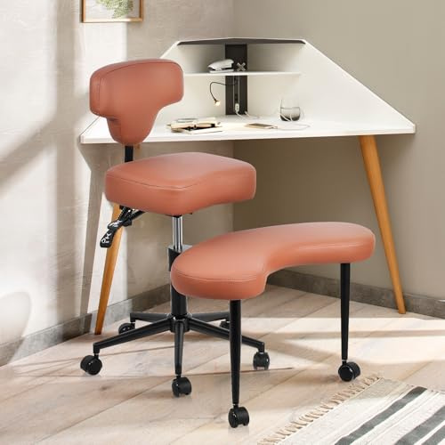 Meditationsstuhl,Bürostuhl mit Rollen für ADHS,Ergonomischer Stuhl mit gekreuzten Beinen,Criss cross-Schreibtischstuhl mit Lordosenstütze und höhenverstellbar,Kniestuhl,hält 136 Kg-Dunkelbraun