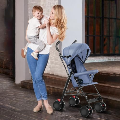 Kompakter Kinderwagen, Buggy, 0 – 4 Jahre, Kinderwagen, kompakt und leicht, für Reisen, Kinderwagen, Baldachin, kompakt und faltbar/blau