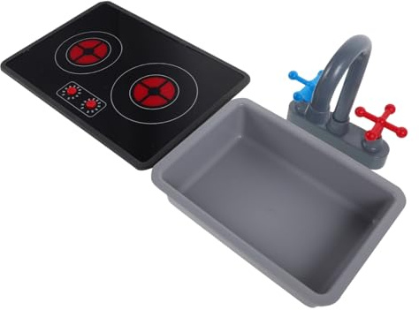 SOPOTUTU Kinderküche Spielset mit Wasserhahn Spüle Induktionsherd Licht Sound Effekte Authentisches Küchenspielzeug Zubehör für Jungen Mädchen Fördert Kreativität und Motorische Fähigkeiten