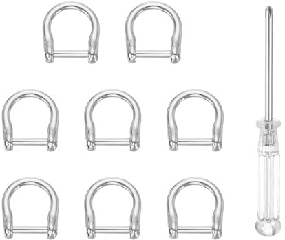 sourcing map 8pcs D-Rings Screw in Shackle 1/2 Metal Horseshoe U Shape Semicircle D Ring Purse Key Holder with Screwdriver for DIY Leather Craft Keychain Collar Accessories, Silver