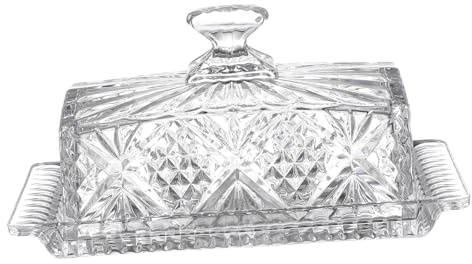 FIXOSHEE Mantequera de Vidrio Rectangular con Tapa Diseño Real Estilo Europeo Almacenamiento Fresco para Mantequilla y Alimentos Cocina Elegante