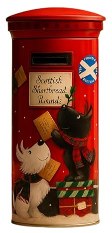 Katsy Style – Post Box Biscuit Tin, Scottish Shortbread Rounds, Classic Butter Flavour – 175g, Decorative Festive Metal Gift Tin for Holiday Sharing and Gifting