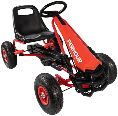 Lemodo Go Kart Tretfahrzeug rot – Kinderfahrzeug mit Luftreifen und Leerlauf, Tretauto für Kinder ab 3 Jahre, GoKart Pedalfahrzeug, Outdoor-Fahrzeug mit Pedalantrieb, Fahrzeug mit Pedalen