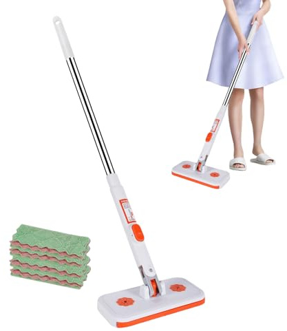 Adsfvs Mop A Pinza - Testina Piatta Staccabile,Scopa Con Manico Allungabile E 4 Panni Riutilizzabili,Per Pavimenti E Angoli Di Cucina Soggiorno Bagno Ufficio