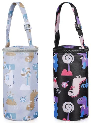IMIKEYA Isolierte Flaschentasche für Milch mit Cartoon-Muster, schlichtes süßes Design, 300D-Oxford-Stoff, Baumwolle, Alufolie, bequem an Rucksack oder Trolley zu befestigen, hält warm