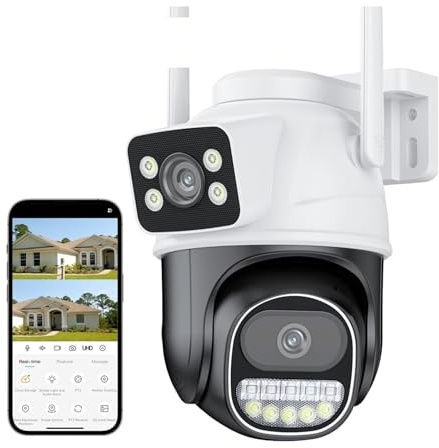 DMETE Telecamera IP 8MP 4K Outdoor Zoom 4X Dual Lens Doppio schermo PTZ Ai Auto Tracking CCTV Videocamera di sorveglianza Installazione semplice(4MP Add 128G Card)