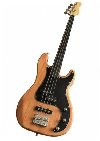 Wyvix Bundloser E-Bass, massiver Mahagonikorpus, Palisandergriffbrett, PJ-Tonabnehmer, 4 Saiten, Naturholz