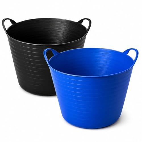 65L Heavy Duty Flexi Tub Flexible Storage Bucket Garden Waste Laundry Tub Multi Purpose Plastic Bucket with Handles UK Seller (black)