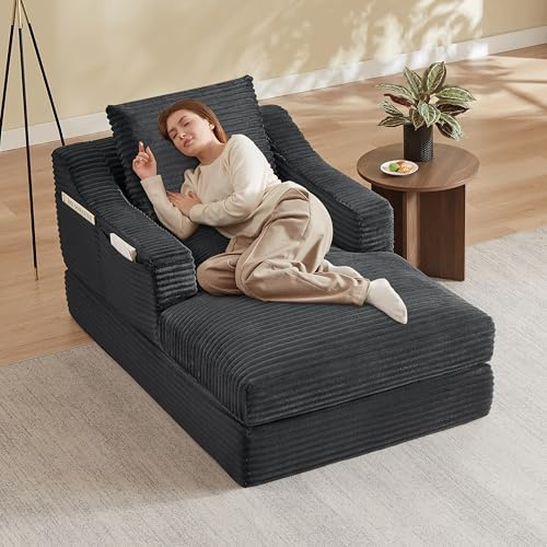 Ligterra 160 cm Chaiselongue Loungesofa, Boneless Bodensofa & Schlafsofa mit Schlaffunktion, ohne Montage, Doppellagiges Design, Weiches Liegesofa für Wohnzimmer, Büro & Apartment (Grau)