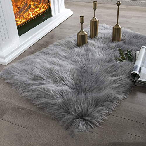 Tappeto sintetico in pelle di pecora grigia, 100 x 120 cm, morbido tappeto in pelle di agnello, per soggiorno, camera da letto e bagno, antiscivolo, accogliente, decorazione per la casa