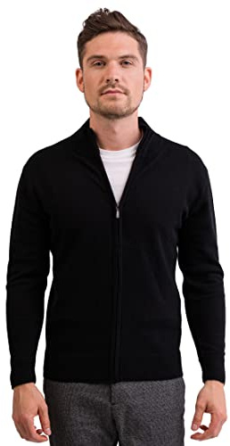 CASH-MERE.CH Pull Cardigan pour Hommes 100% Cachemire (Noir, M)