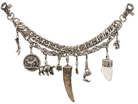 Alpenflüstern Trachten-Charivari Ludwig - Hochwertiger Herren-Trachtenschmuck mit Trophäen-Anhängern für die Lederhose, echtes Hirschhorn und Bergkristall, (antik-silber-farben) HCH008